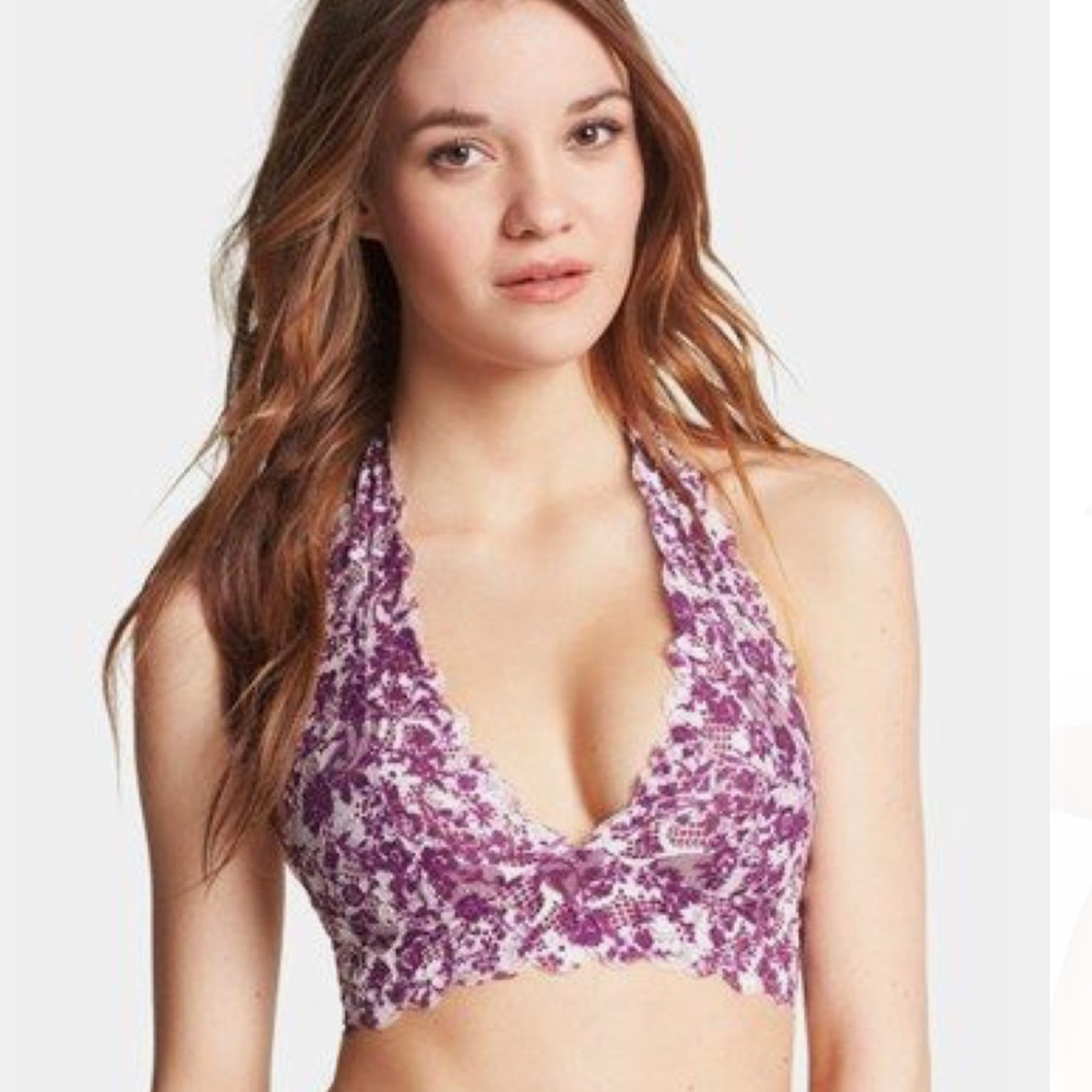 New Free People Galloon Lace Floral Halter Bra #2
